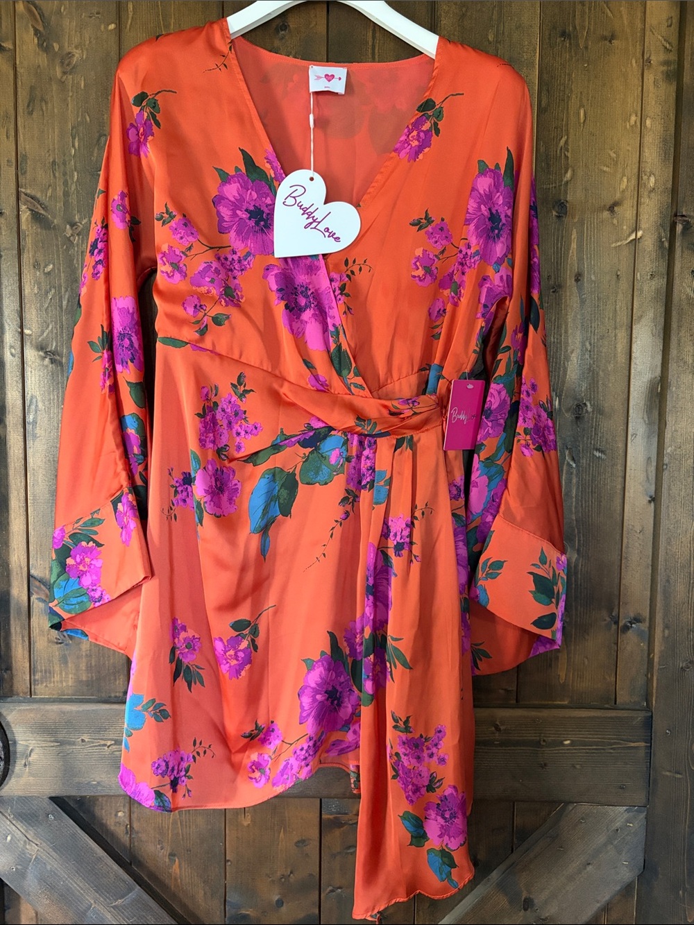Buddy Love Orange Floral Wrap Robe with Pink & Green Accents